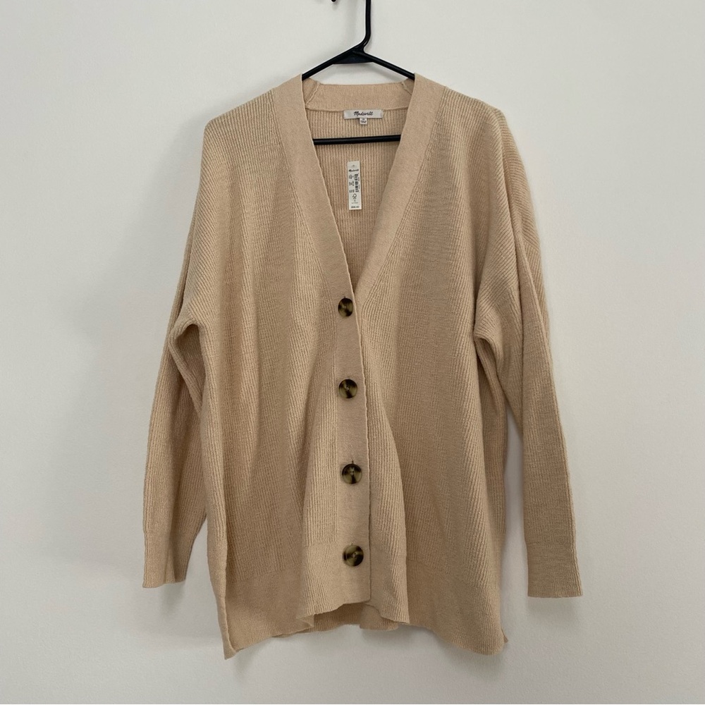 Madewell Cotton Blend Ribbed Buttoned Cardigan Size 1X Cream NWT